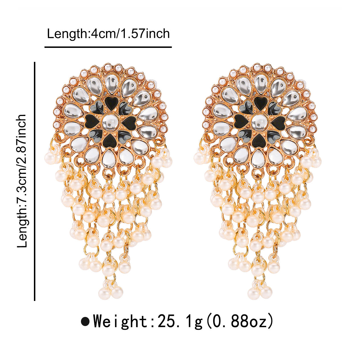 Pendientes de Borla Estilo Étnico con Base de Aleación y Acentos de Perlas Simuladas, Joyería para Orejas de Lujo Ligera de Inspiración Vintage para Mujer