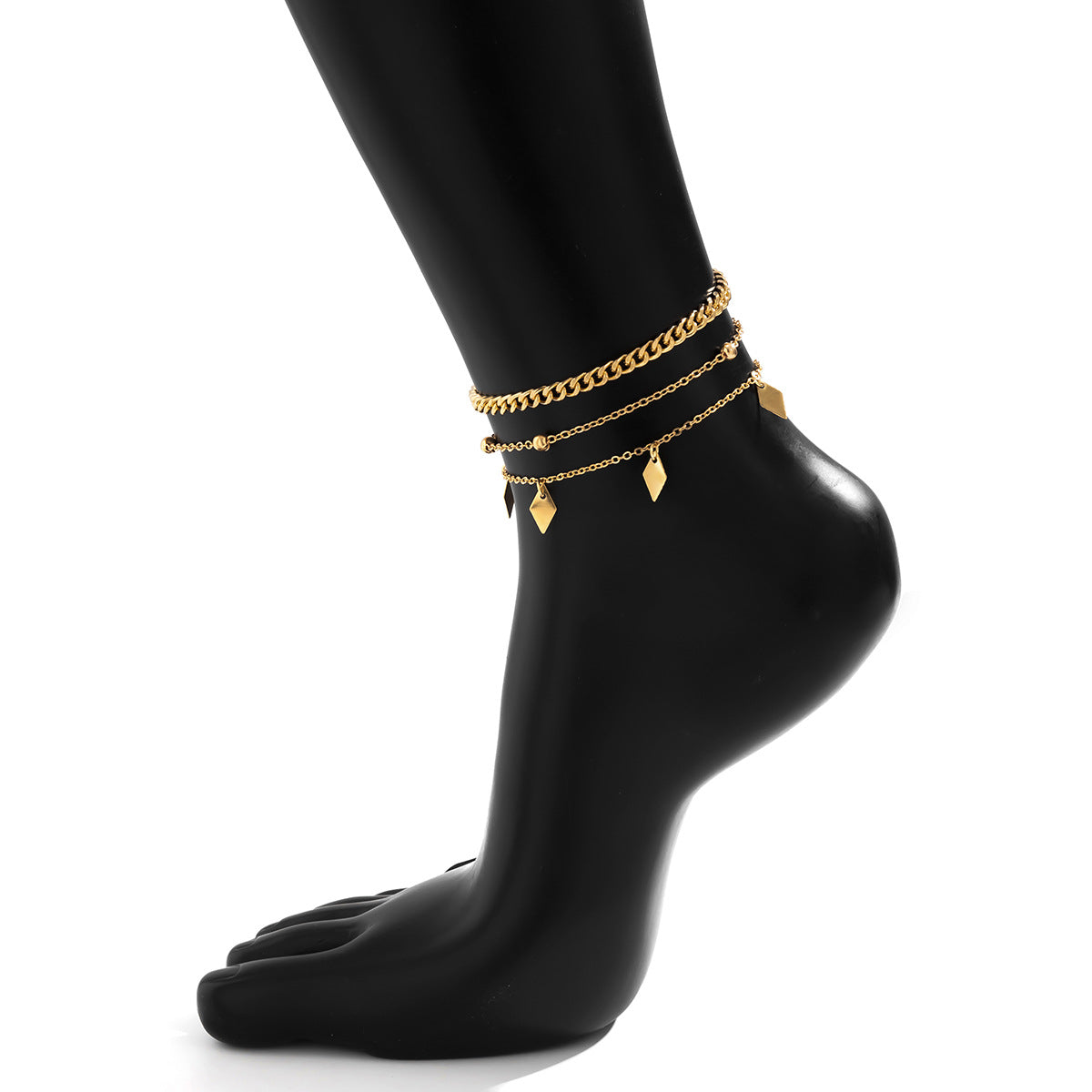 Cavigliera da donna in lega placcata con paillettes a rombi geometrici minimalisti