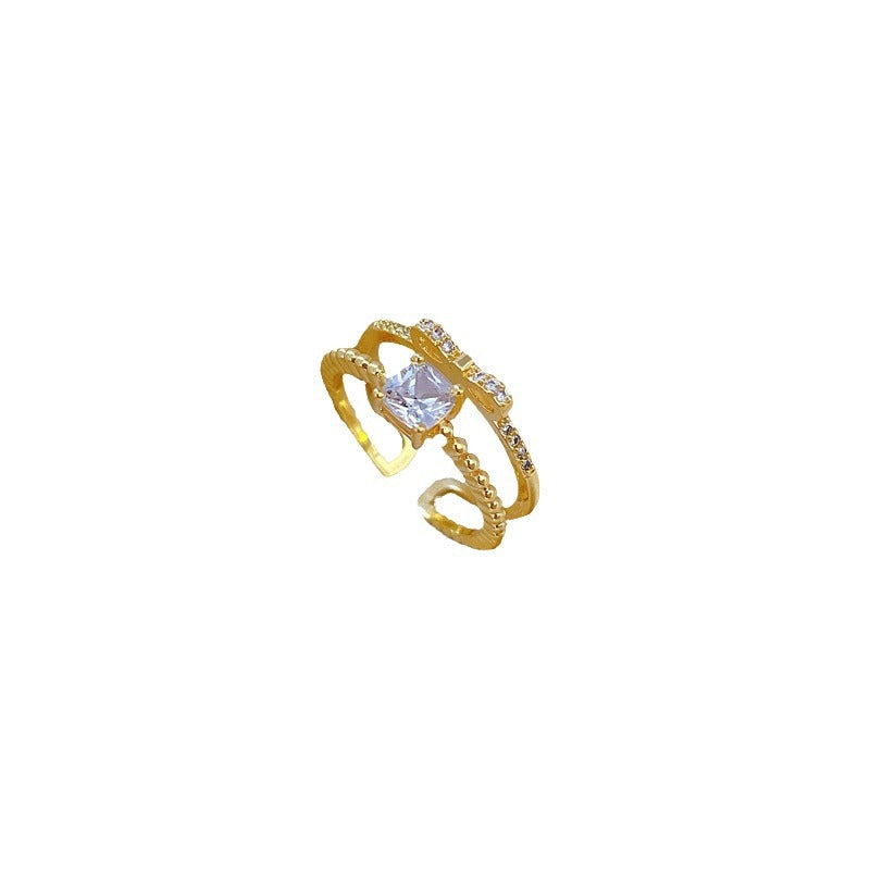 Anello Farfalla Nodo Strass Completo Regolabile Stile Giapponese Minimalista Dolce Gioielli Donna