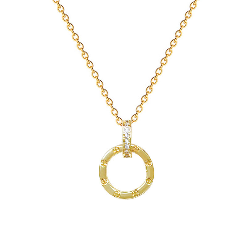 Minimalist Sweet Round Geometric Rhinestone Titanium Steel Necklace for Unisex