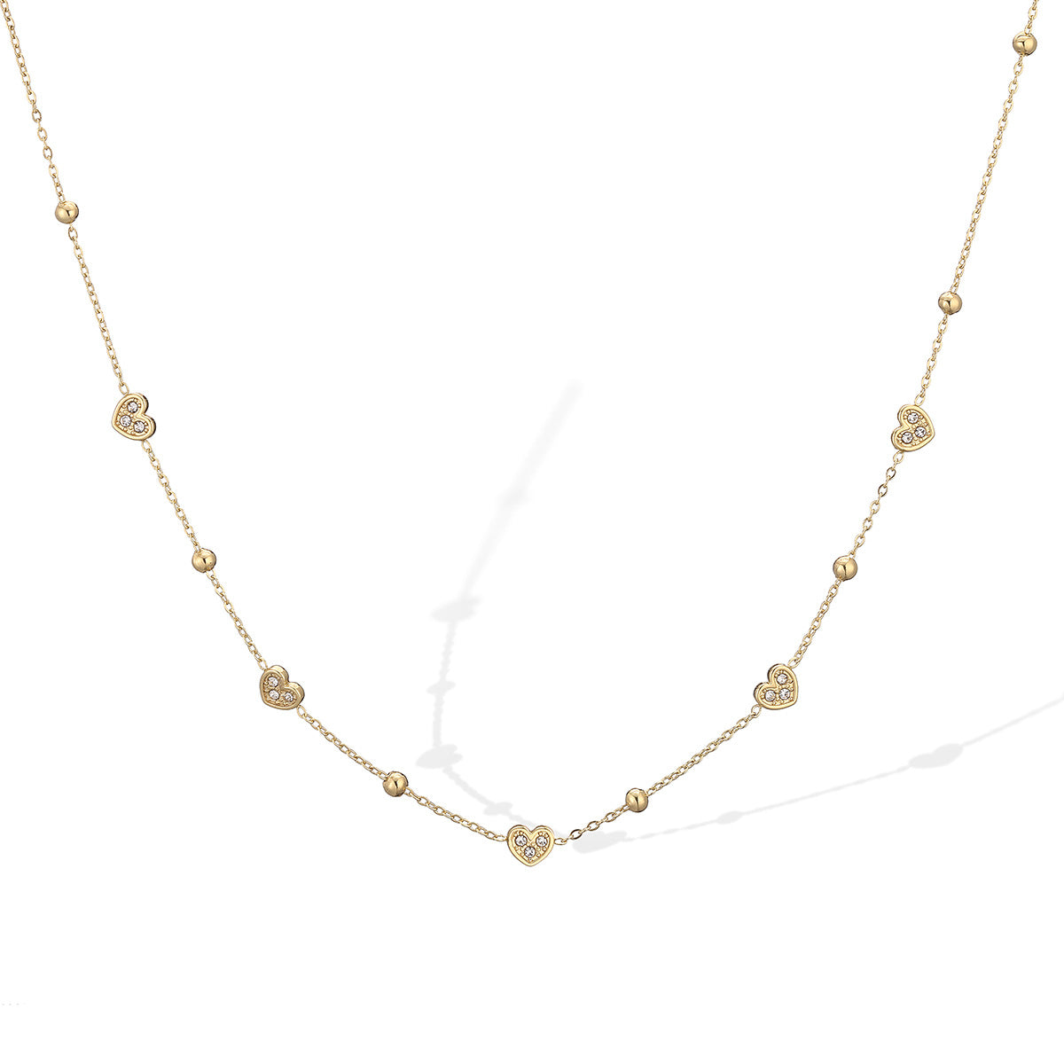 Minimalist 18K Gold Plated Heart Stainless Steel Necklace with Cubic Zirconia for Women