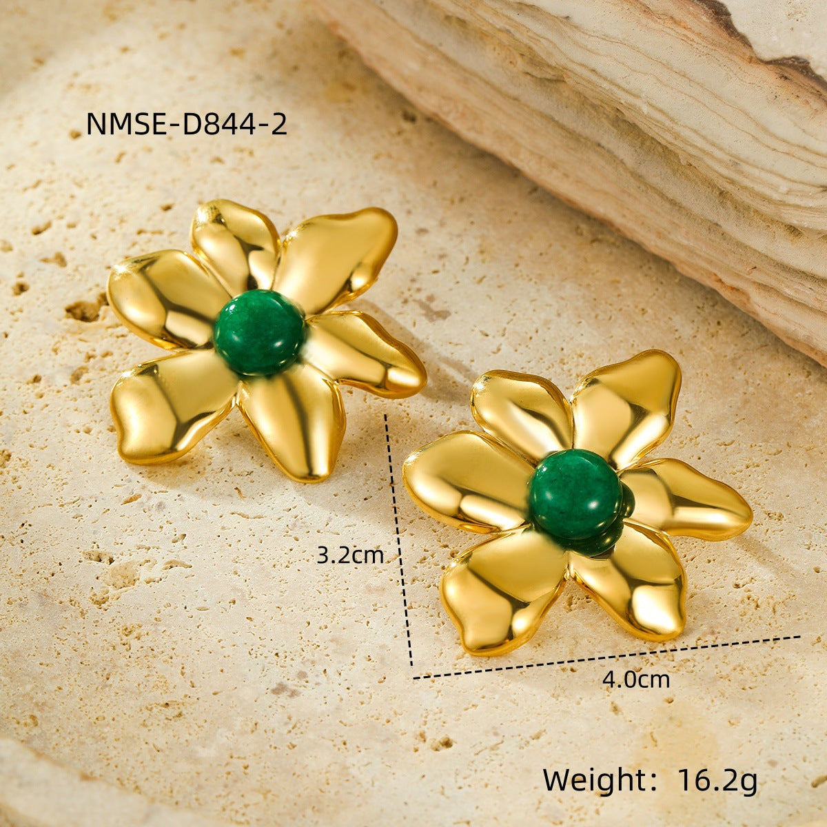 Orecchini da donna in acciaio inossidabile a forma di petalo irregolare, stile vintage, con placcatura in oro 18 carati e pietre colorate naturali