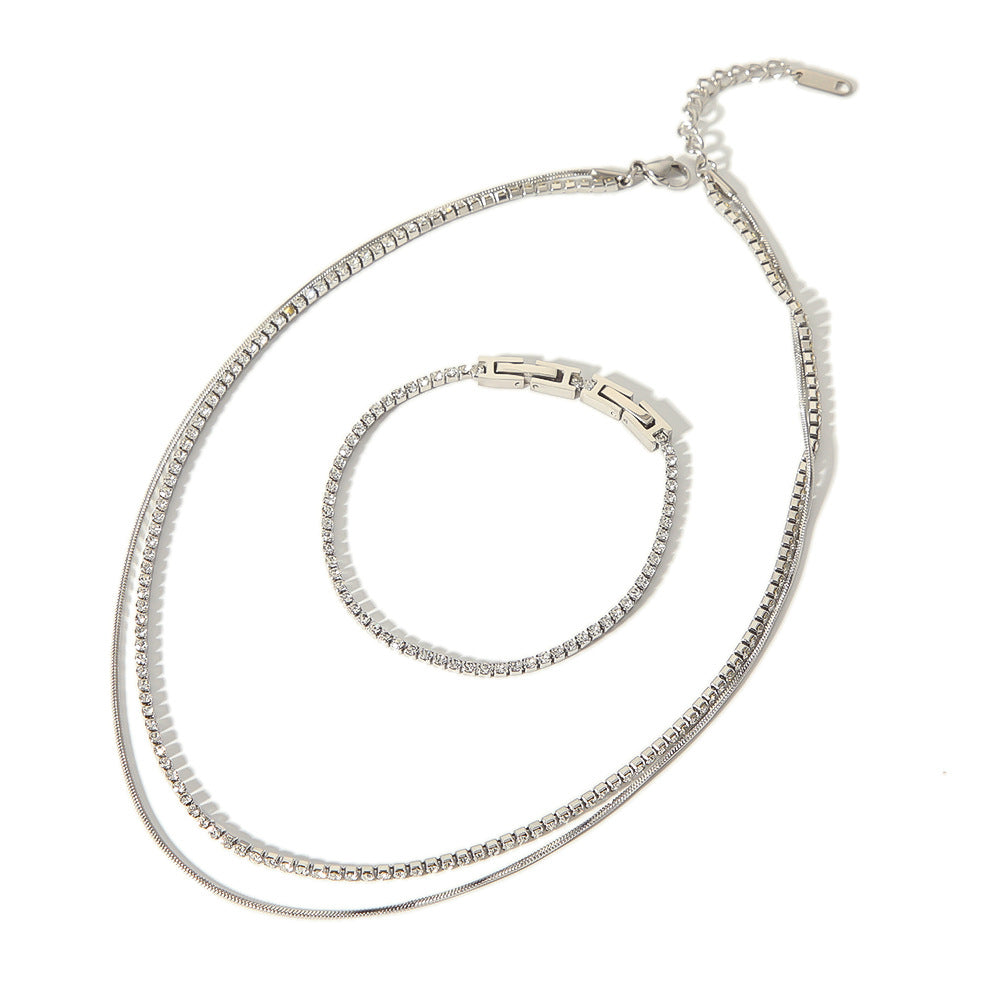 Minimalist Geometric Titanium Steel Bracelet with Zircon Inlay and 18K Vacuum Gold Plating for Unisex Wear