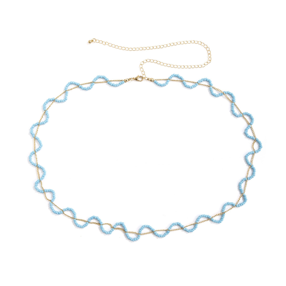Boho Beach Body Chain for Women with Wavy Beaded Design, Adjustable Double-Layer Waist Chain with Lobster Clasp, Summer-Friendly Plastic Waist Jewelry