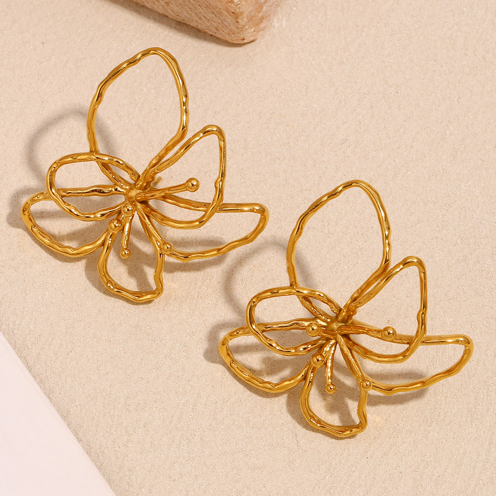 Orecchini alla Moda Minimalisti Floreali in Acciaio Inossidabile con Placcatura in Oro 18K da Donna