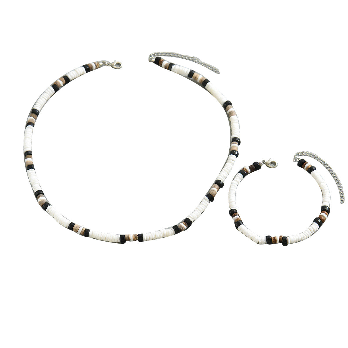 Set collana e bracciale in maglia a conchiglia geometrica da donna con dettagli circolari e a pois
