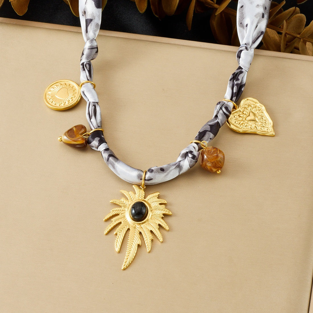 Vintage Personalized Stainless Steel Plated Palm Tree Pendant Heart Knot Rope Chain Necklace and Bracelet Set for Women