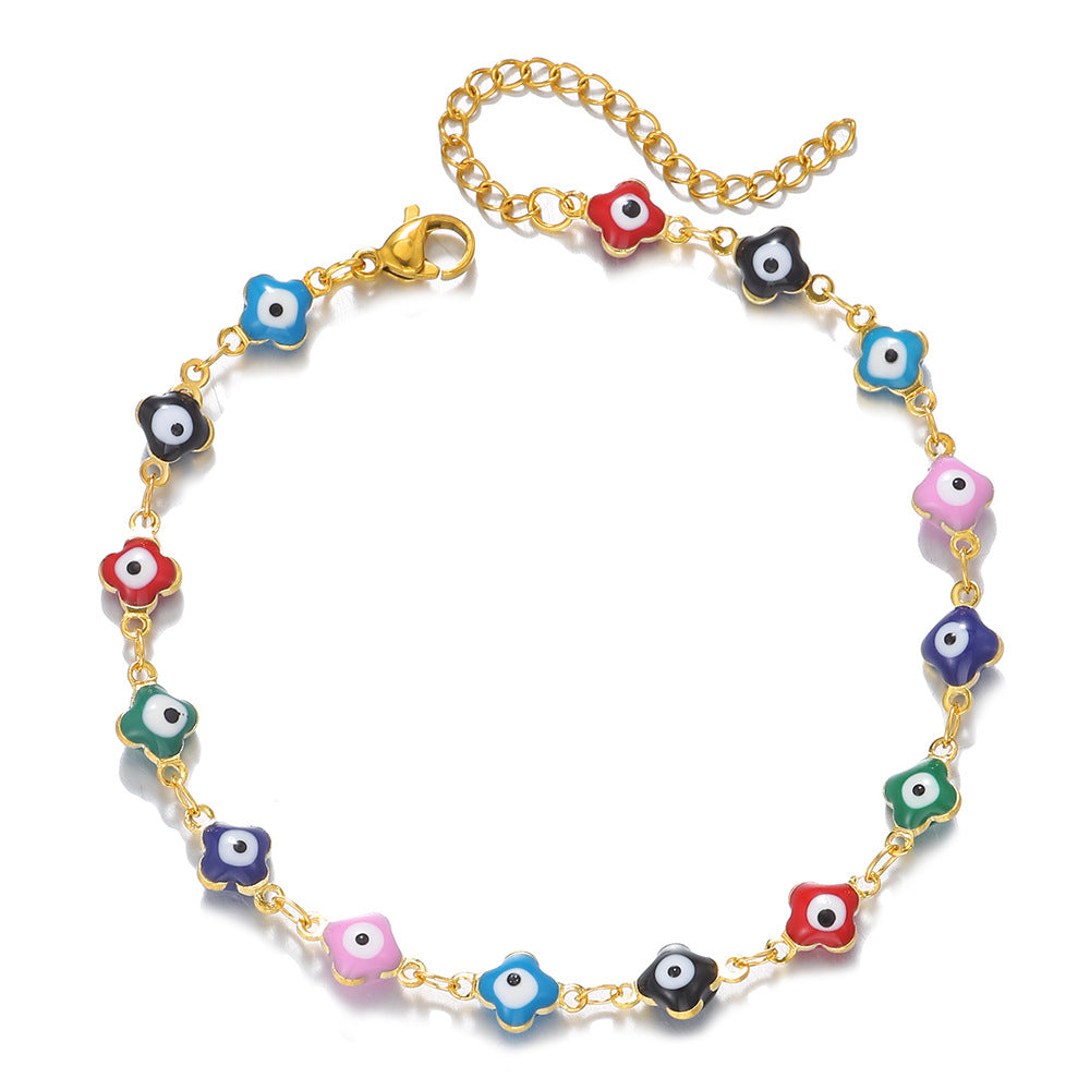Geometric Round Evil Eye Stainless Steel Bracelet for Women