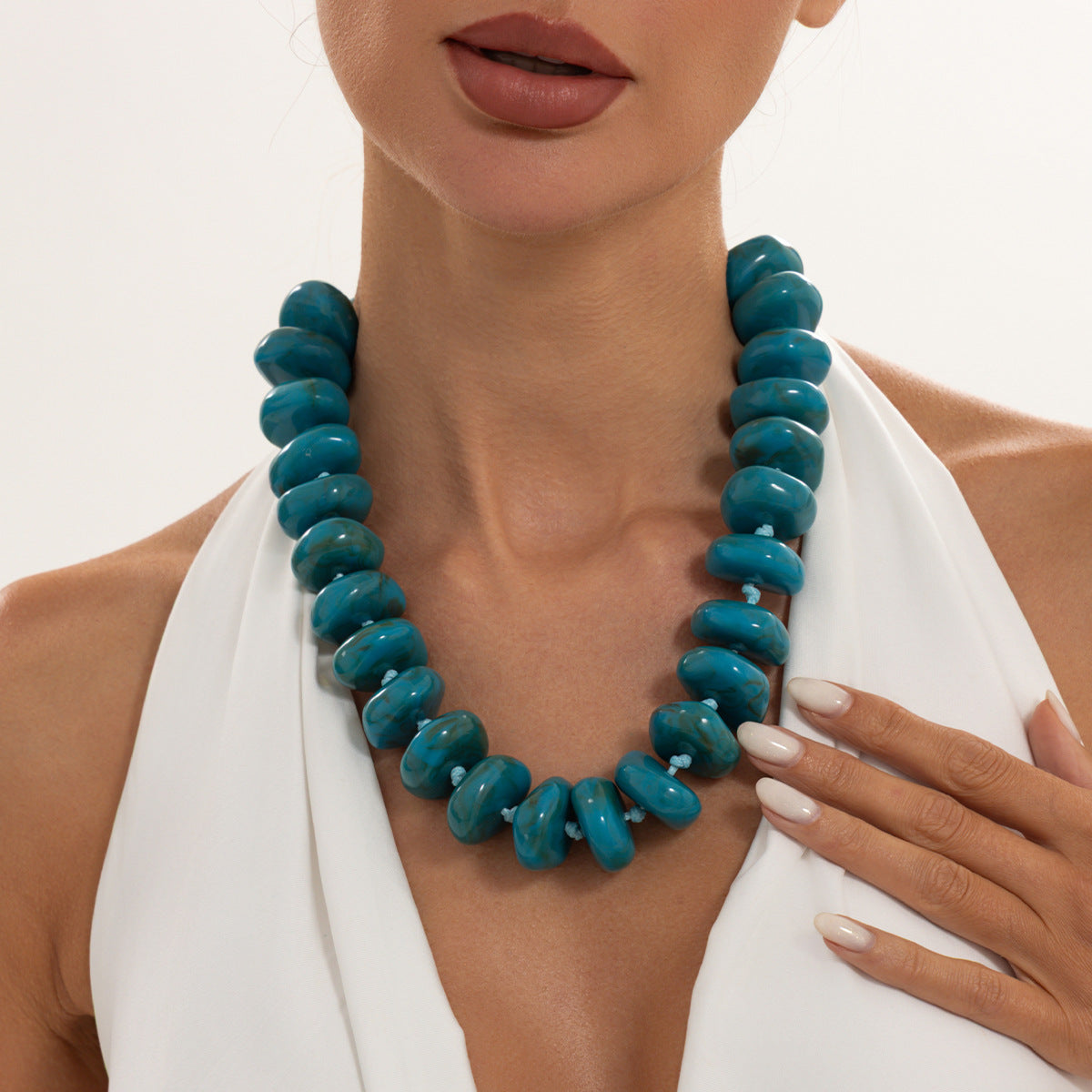 Bohemian Geometric Gradient Acrylic Beaded Necklace Adjustable Wax Cord Women's Jewelry