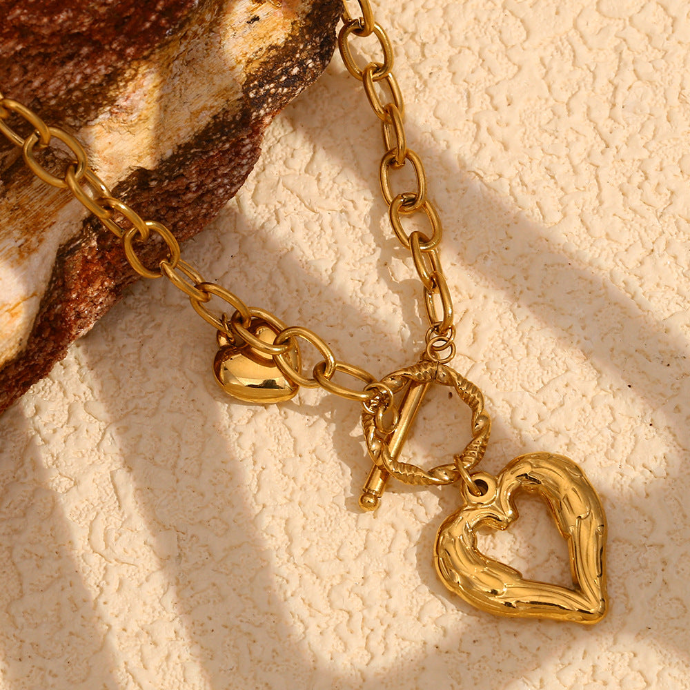 Minimalist Heart Pendant Necklace in Stainless Steel with 18K Gold Plating on O-Chain for Women