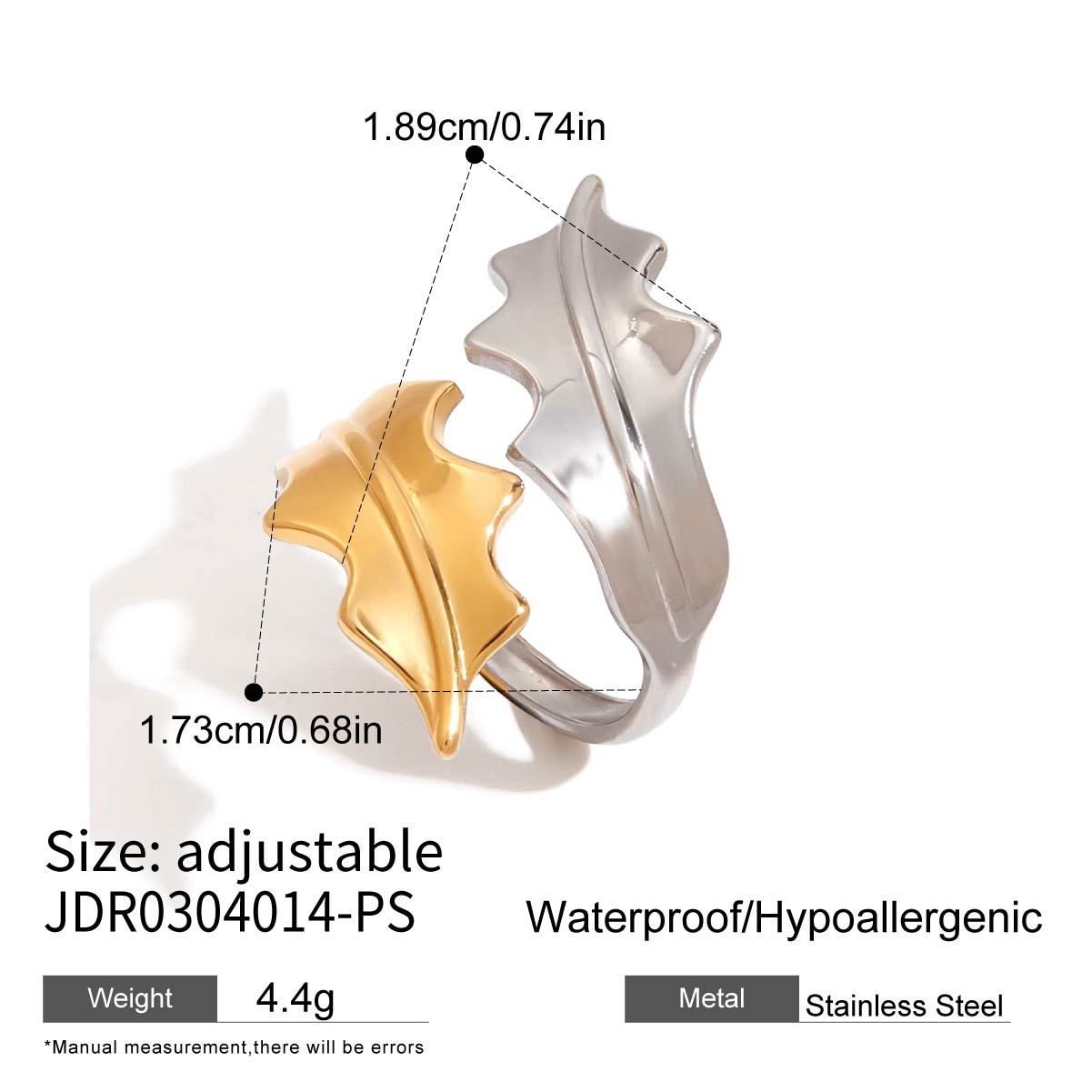 Minimalist Geometric Leaf Pattern Plated Stainless Steel Ring for Women