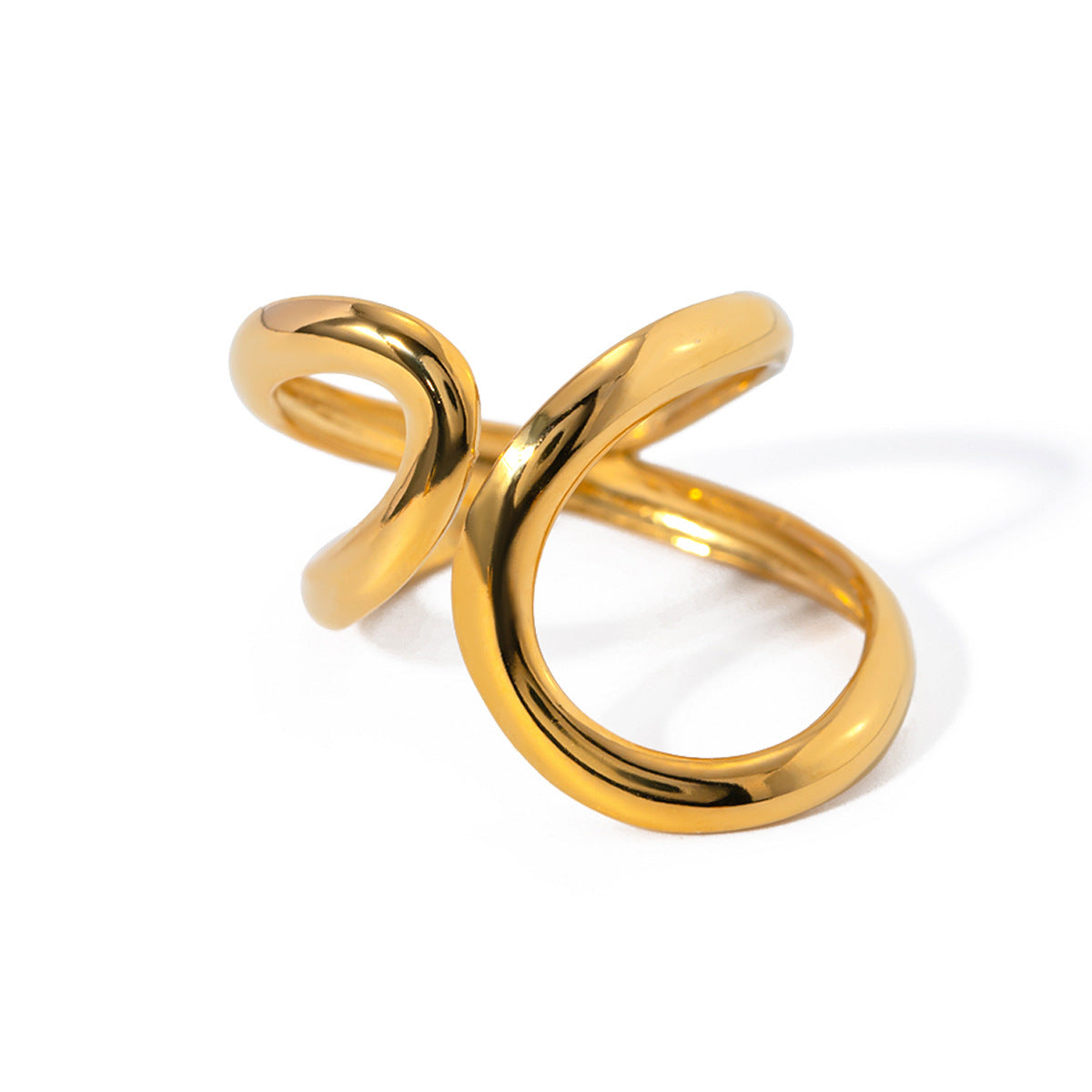 Anillo minimalista para mujer con diseño de lazo, de acero de titanio con chapado en oro de 18K