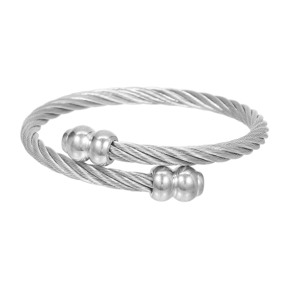 Geometric Round Titanium Steel Plated Adjustable Bangle Bracelet Unisex