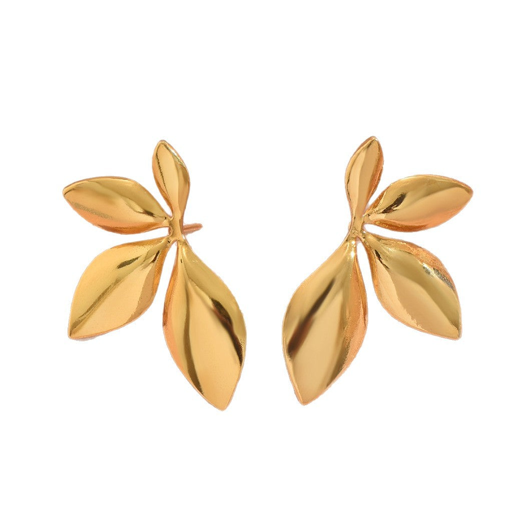 Elegant Polished Leaf Stainless Steel Earrings for Women