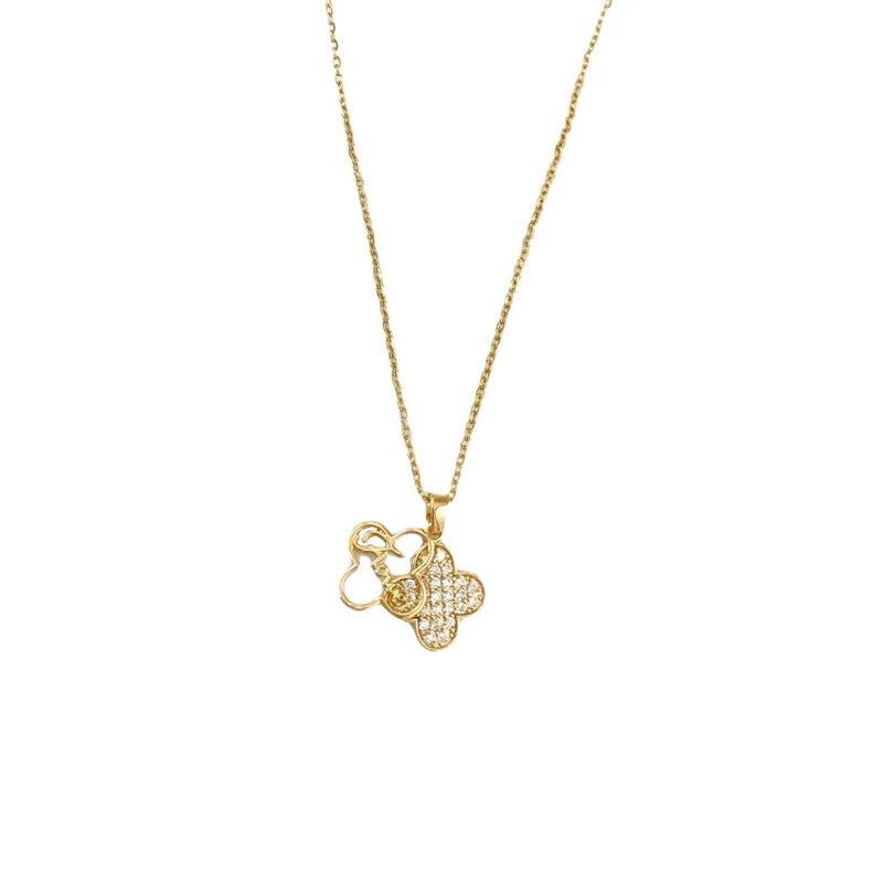 Collana pendente minimalista a doppio strato con quadrifoglio in acciaio al titanio con finitura placcata per donne e uomini