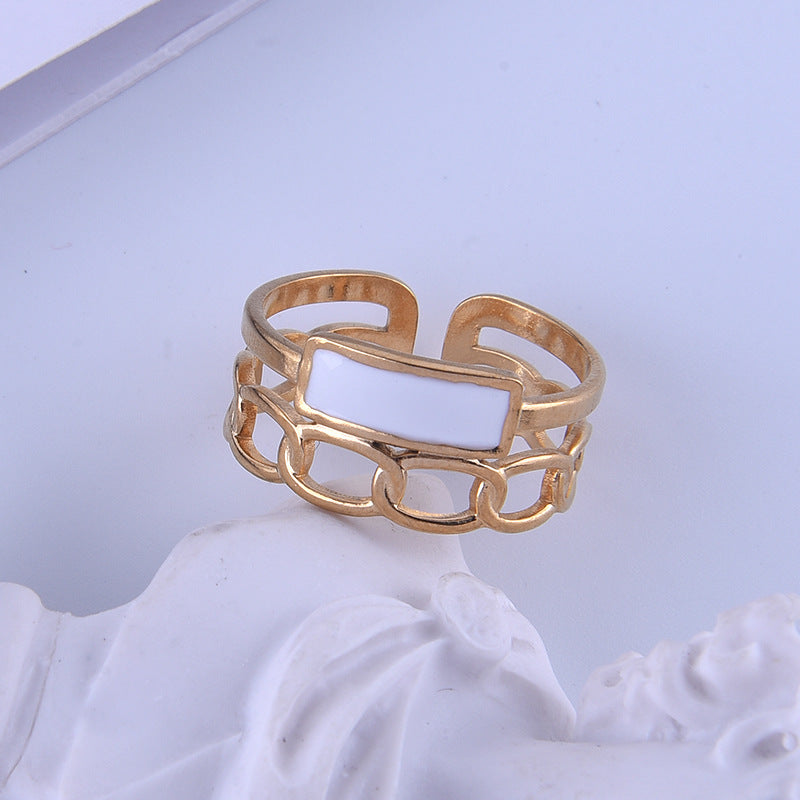 Anillo Vintage Geométrico de Acero Inoxidable con Baño de Oro de 18K para Mujer, Banda Abierta Ajustable de Acero de Titanio