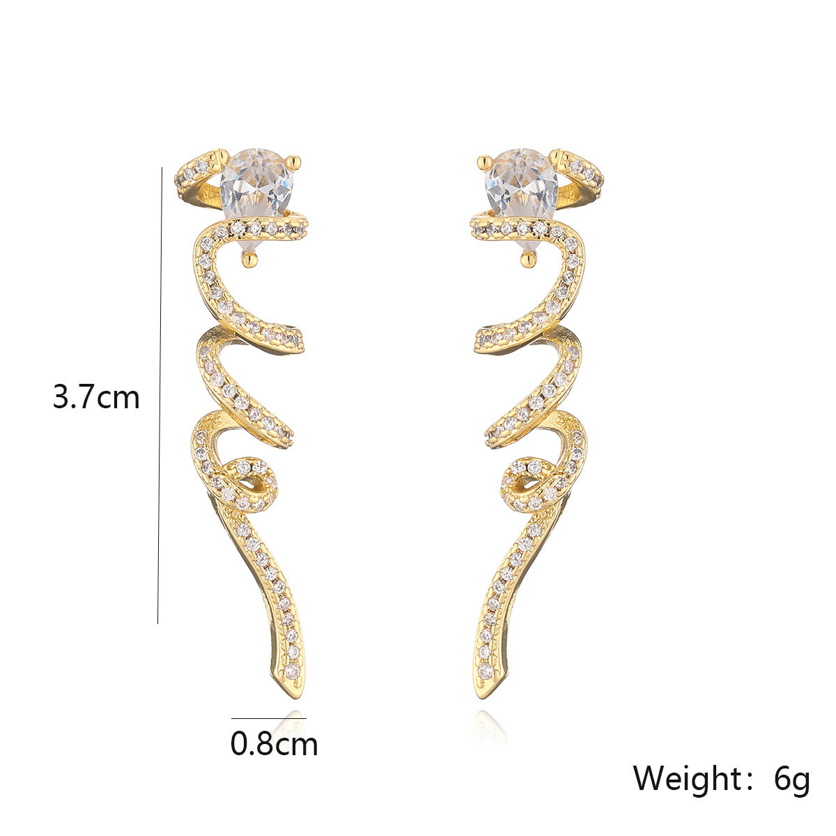 Geometric Dangle Stud Earrings for Women with Gold-Plated Copper Base and Zircon Inlay in Modern Minimalist Style