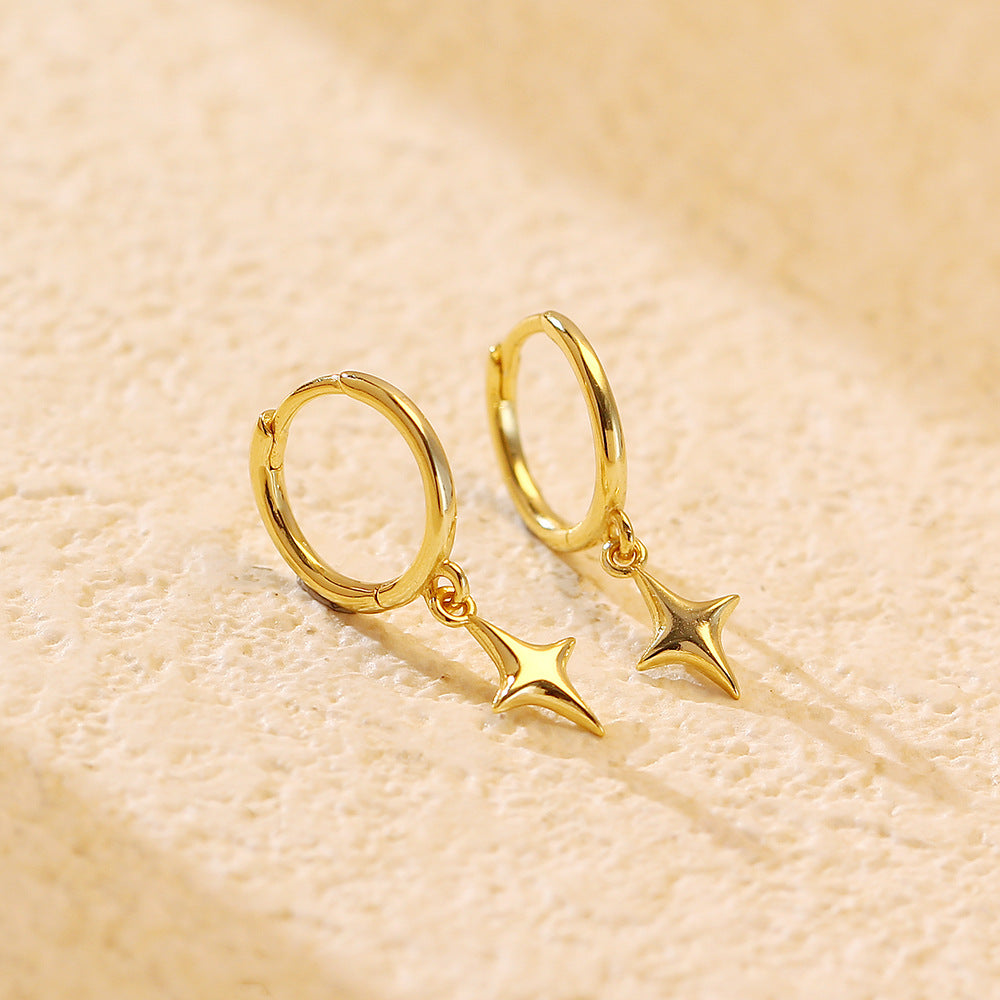 Minimalist Polished Four-Point Star 925 Sterling Silver Stud Earrings