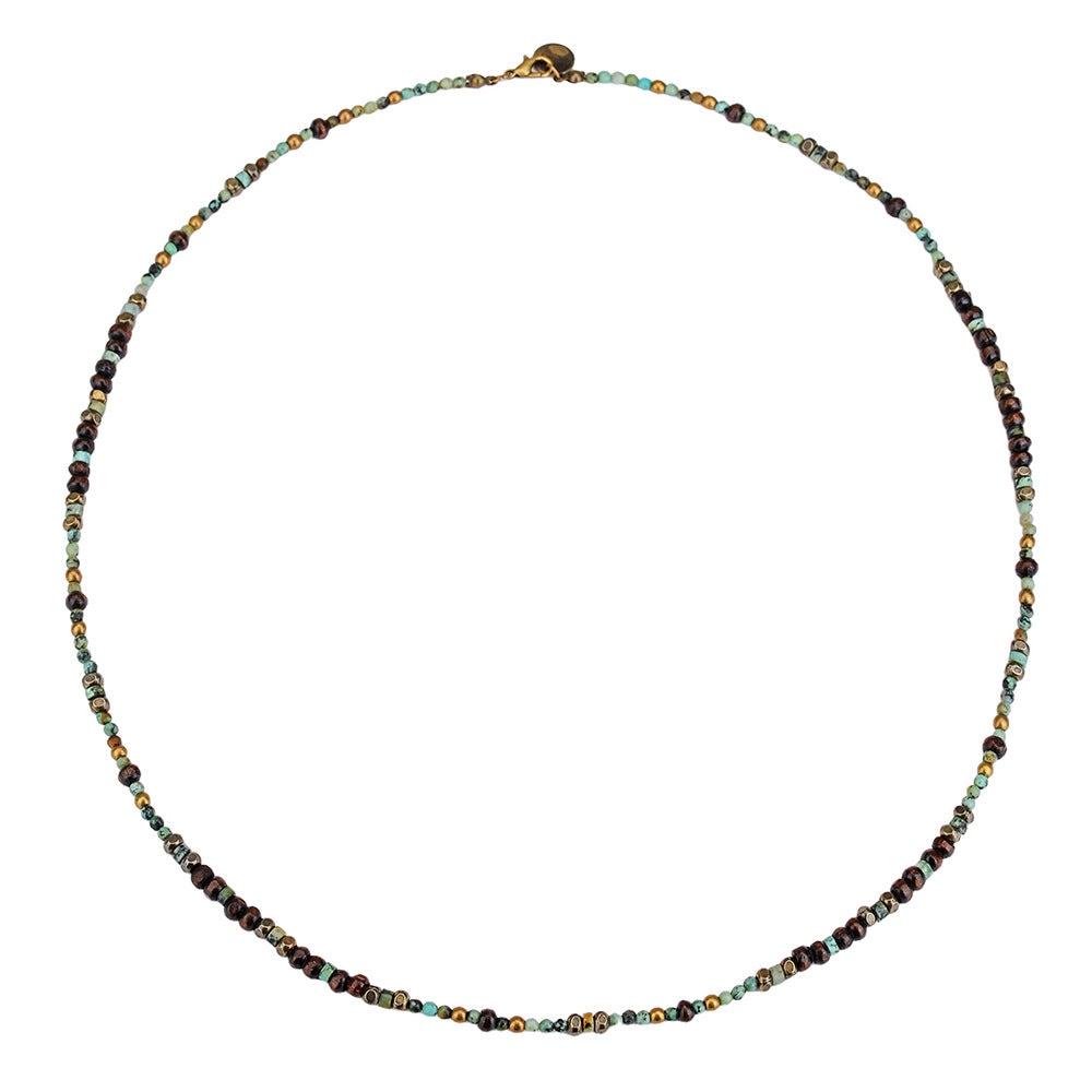 Vintage Geometric Round Turquoise Alloy Beaded Long Necklace for Unisex