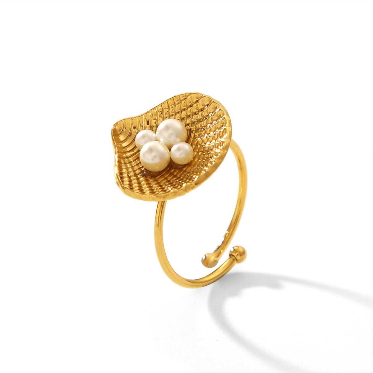 Anello stile Ins in acciaio inossidabile placcato oro 18 carati con conchiglia e perla per donna