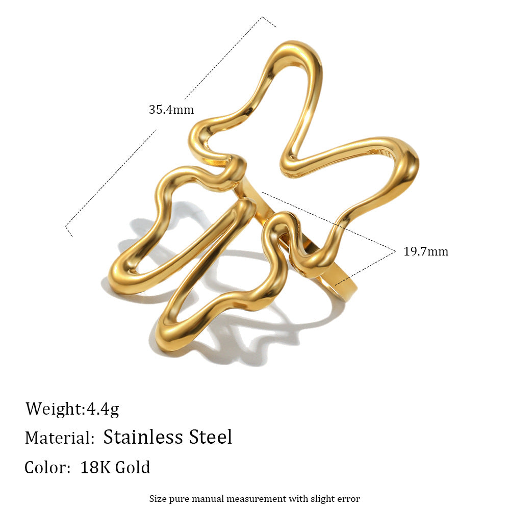 Anello Minimalista a Cuore in Acciaio Inossidabile con Placcatura in Oro 18K, Sottile Fascia a Serpente, Anello Aperto Regolabile da Donna