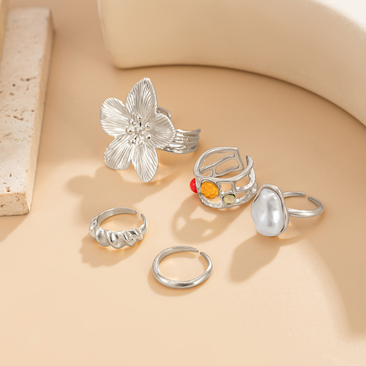 Bohemian Zinc Alloy Starfish Floral Acrylic Inlay Hollow Toe Ring for Women
