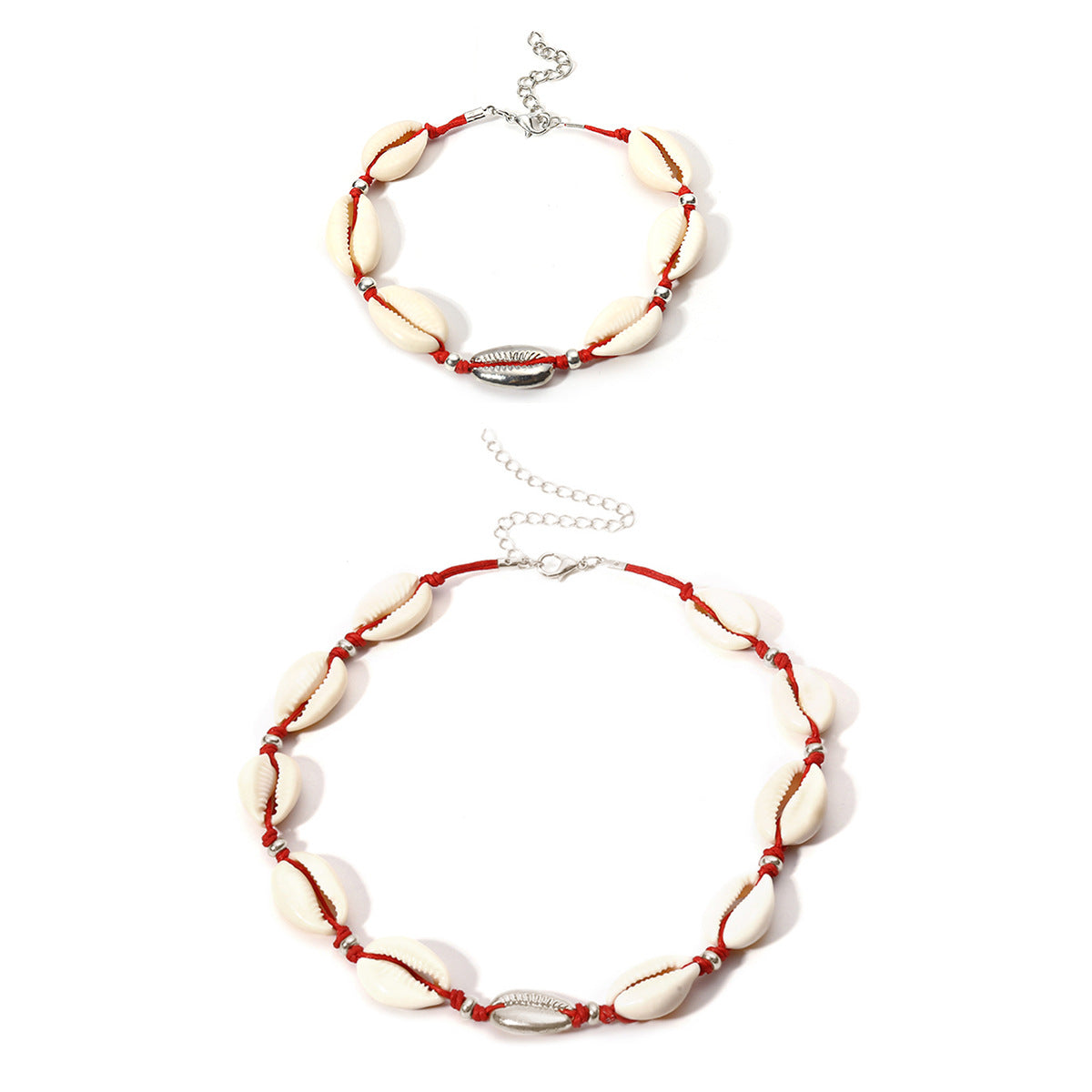 Bohemian Minimalist Geometric Alloy Shell Pendant Wax Cord Necklace for Women