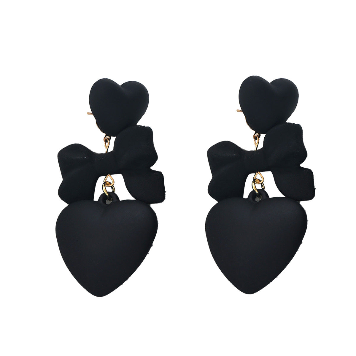 Orecchini a perno minimalisti da donna a forma di cuore nero in acrilico con finitura placcata