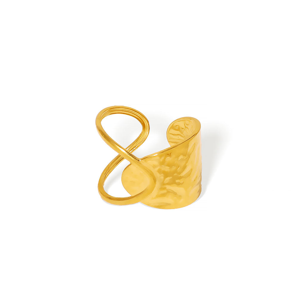 Asymmetrical Geometric Line Stainless Steel Ring with 18K Gold Plating for Unisex Wear