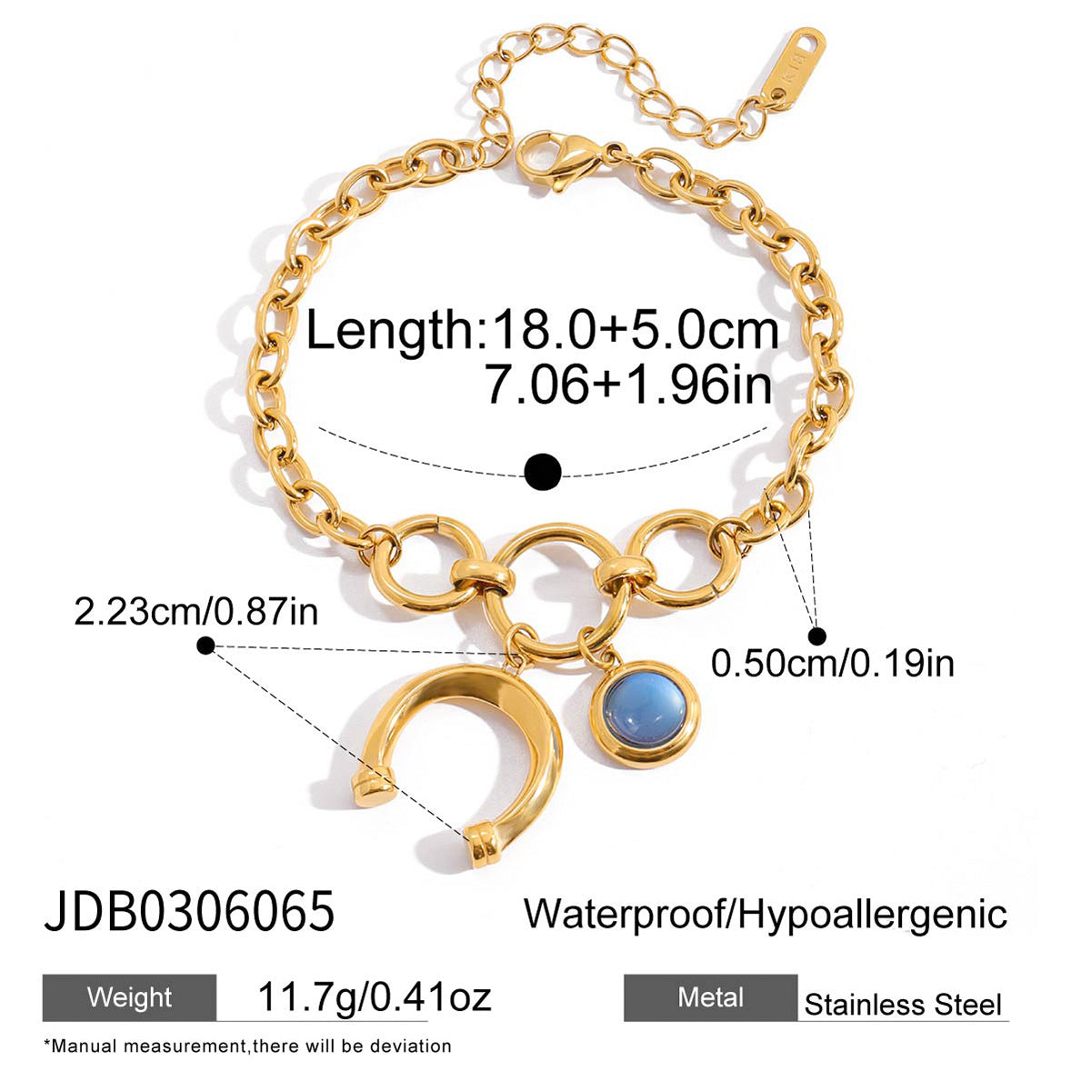Pulsera Minimalista de Acero Inoxidable con Forma de Pezuña de Caballo e Incrustaciones de Resina Azul para Mujer