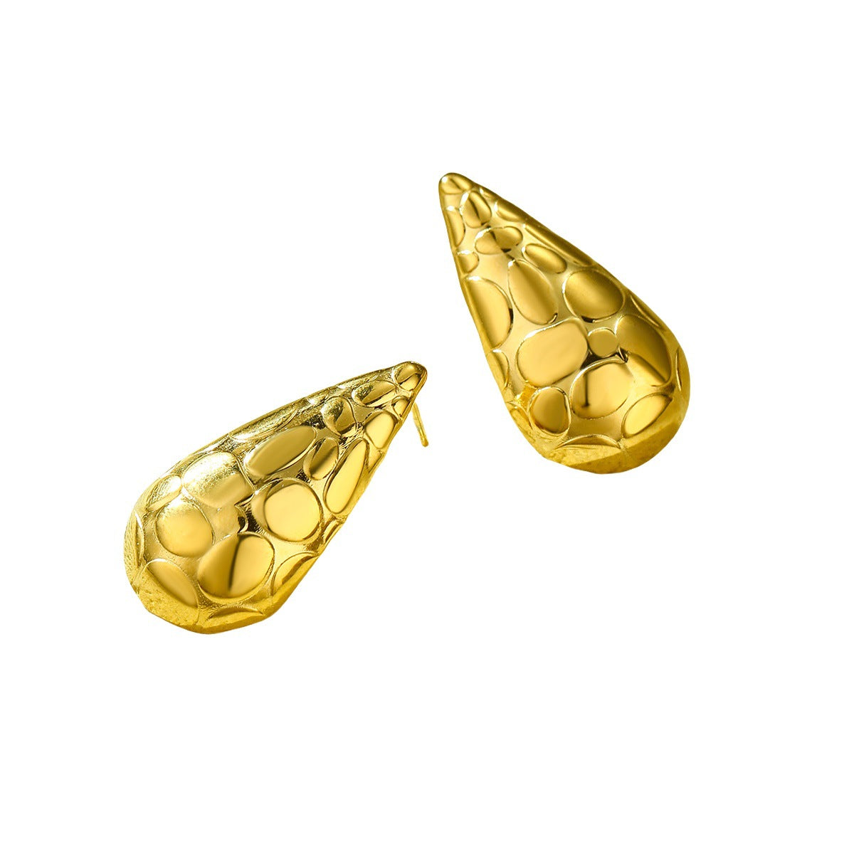 Orecchini a Goccia Irregolare in Acciaio al Titanio Stile Minimalista INS con Placcatura in Oro 18K e Texturizzazione Martellata