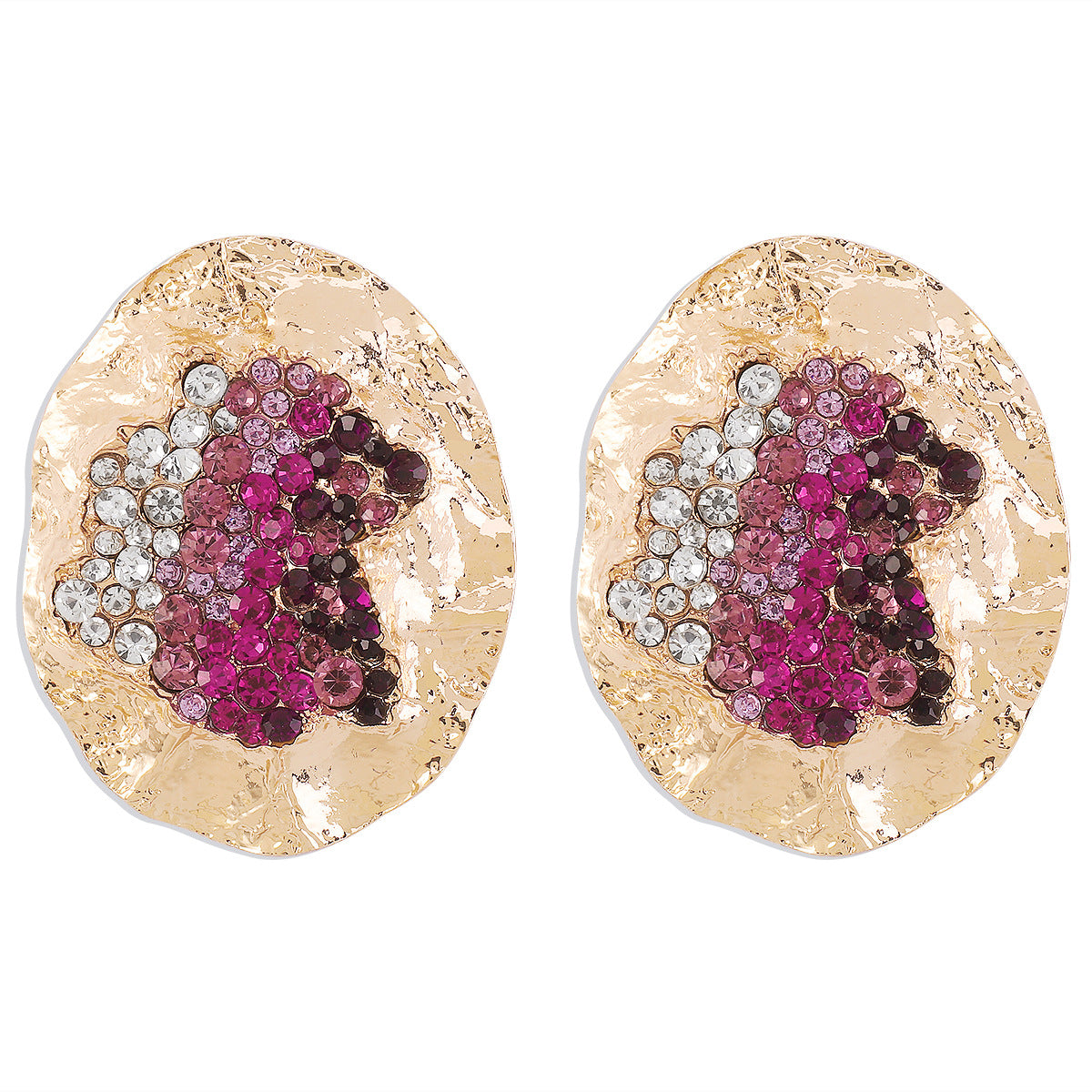 Vintage-Inspired Oversized Geometric Stud Earrings for Women with Alloy Base Rhinestone Inlay and Electroplated Finish
