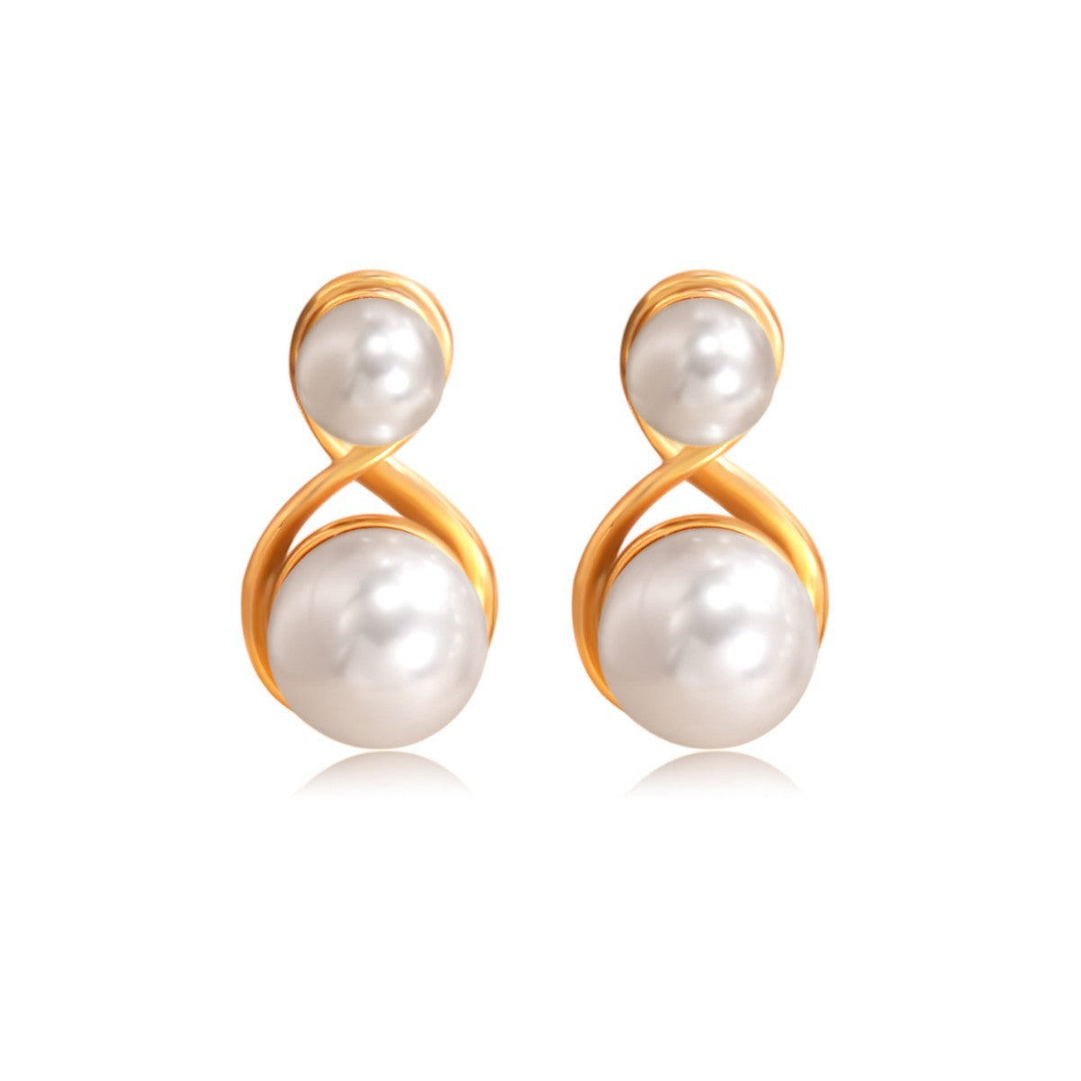 Vintage Elegant Geometric Round Gold Plated Stainless Steel Pearl Earrings