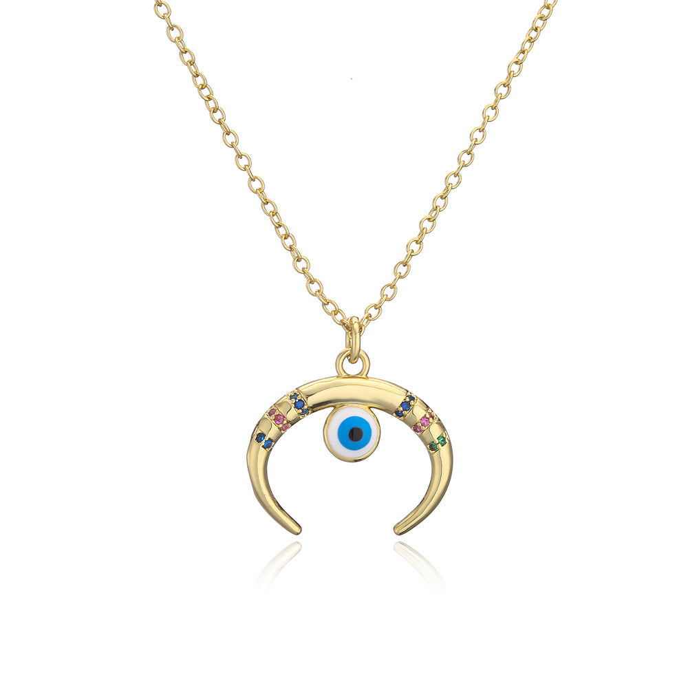Geometric Evil Eye Pendant Necklace in Copper with 18K Gold Plating and Zircon Inlay