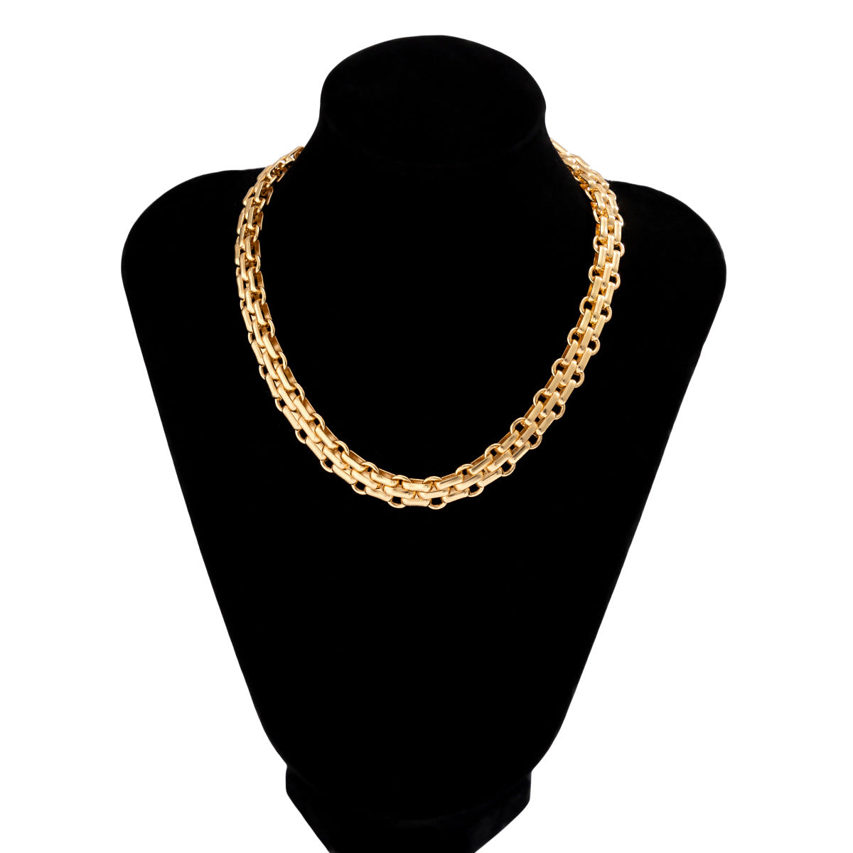 Collar con colgante de metal hueco geométrico punk minimalista para mujer con cadena cruzada y acabado chapado