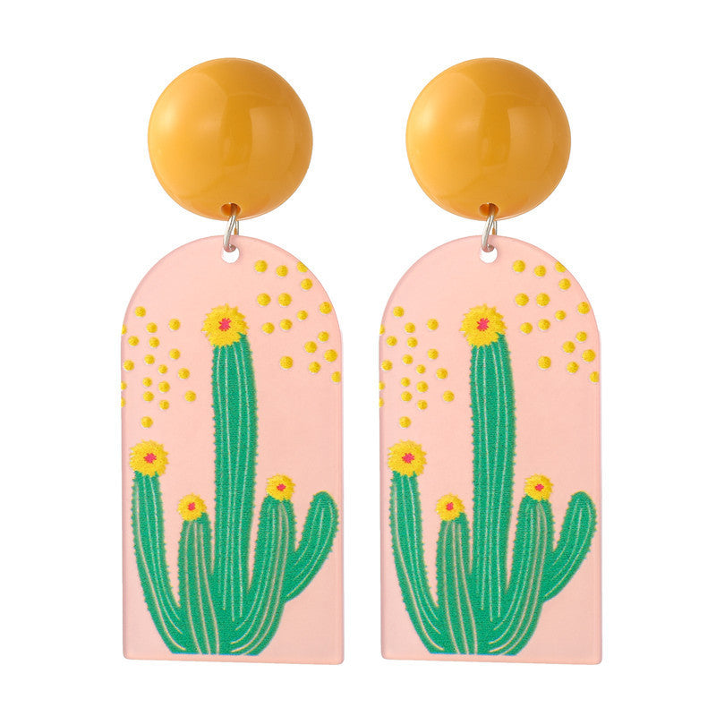 Aretes rústicos de acrílico con forma de cactus, con postes de plata de ley 925 para niños y adolescentes