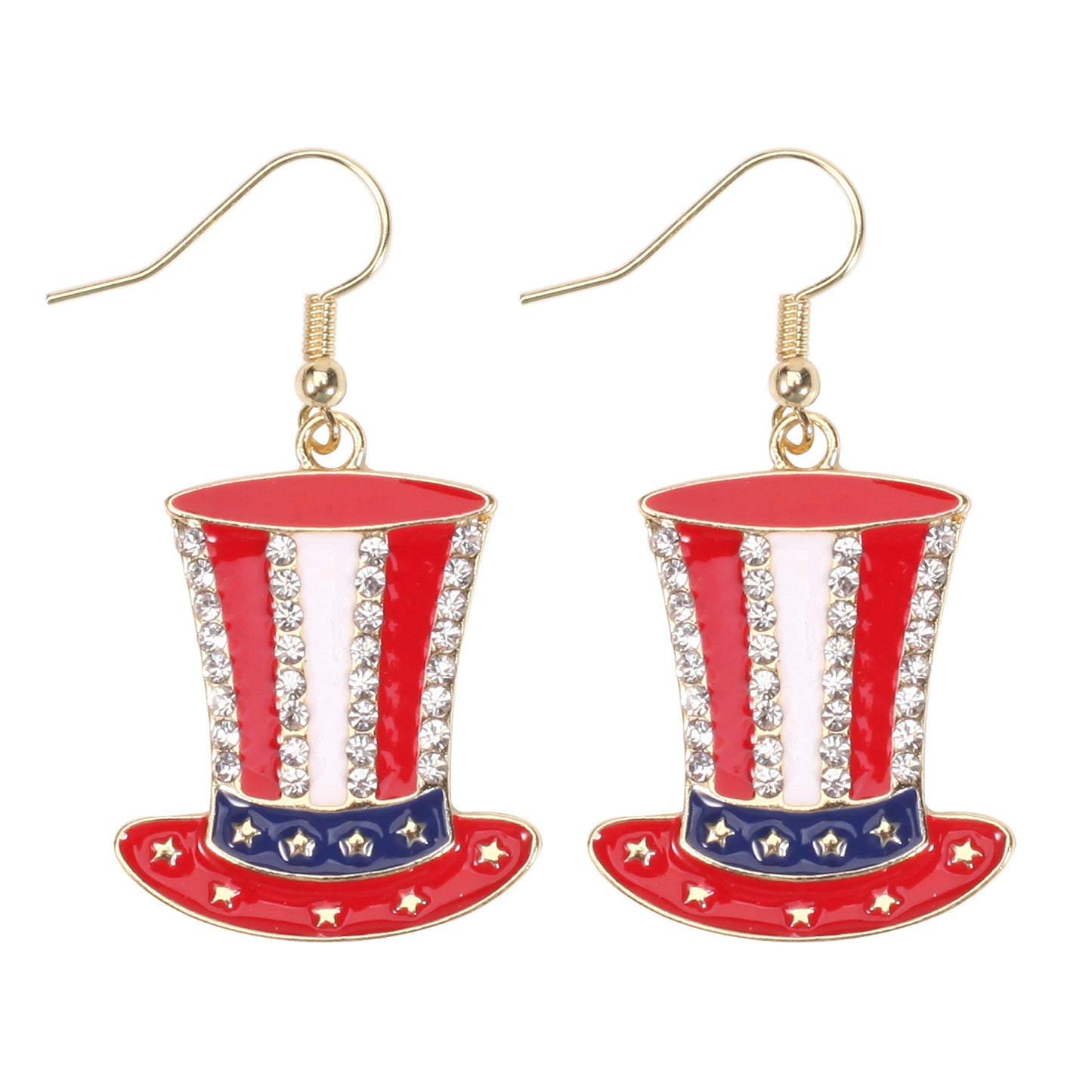 Patriotic Rhinestone Inlay Brass Earrings for Women