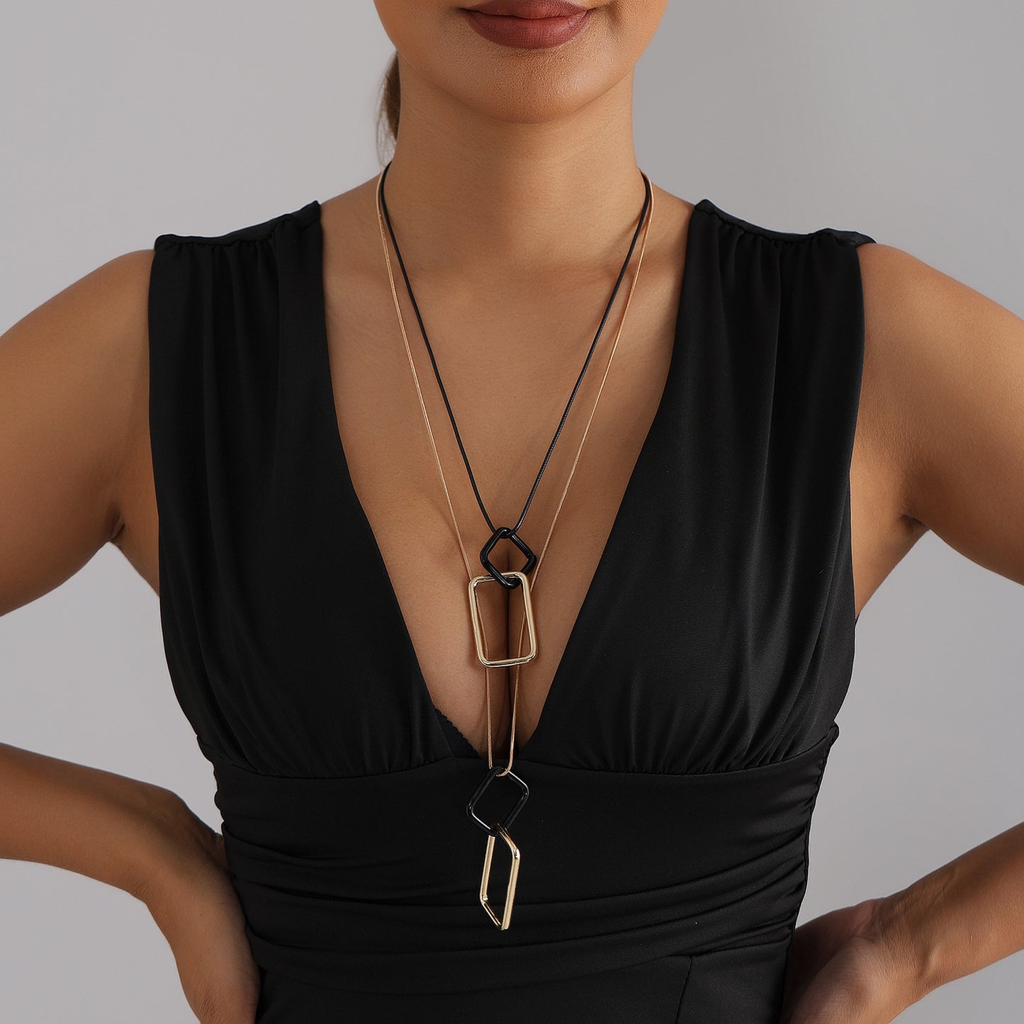 Minimalist Geometric Square Alloy Plated Pendant Necklace for Women