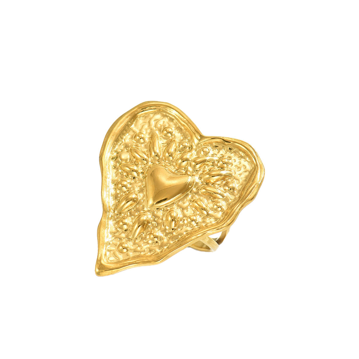 Anillo Ajustable Geométrico en Forma de Corazón Estilo Lujoso para Mujer en Cobre con Acabado Chapado