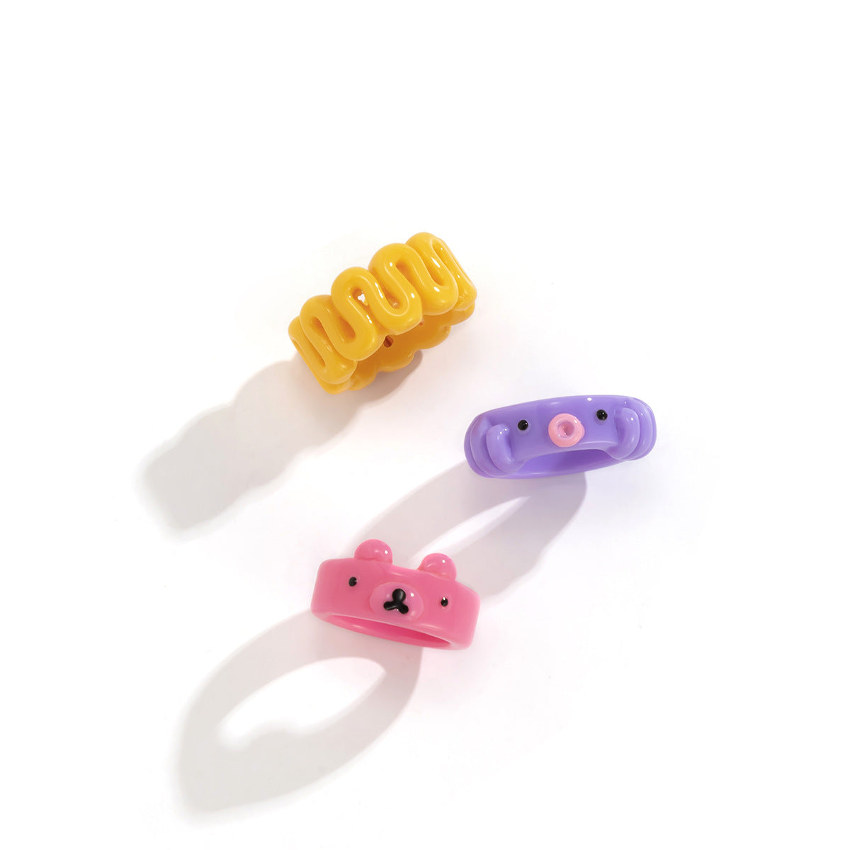 Sweet and Edgy Geometric Bear Acrylic Ring Set for Women with Textured Finish Stackable Hand Jewelry