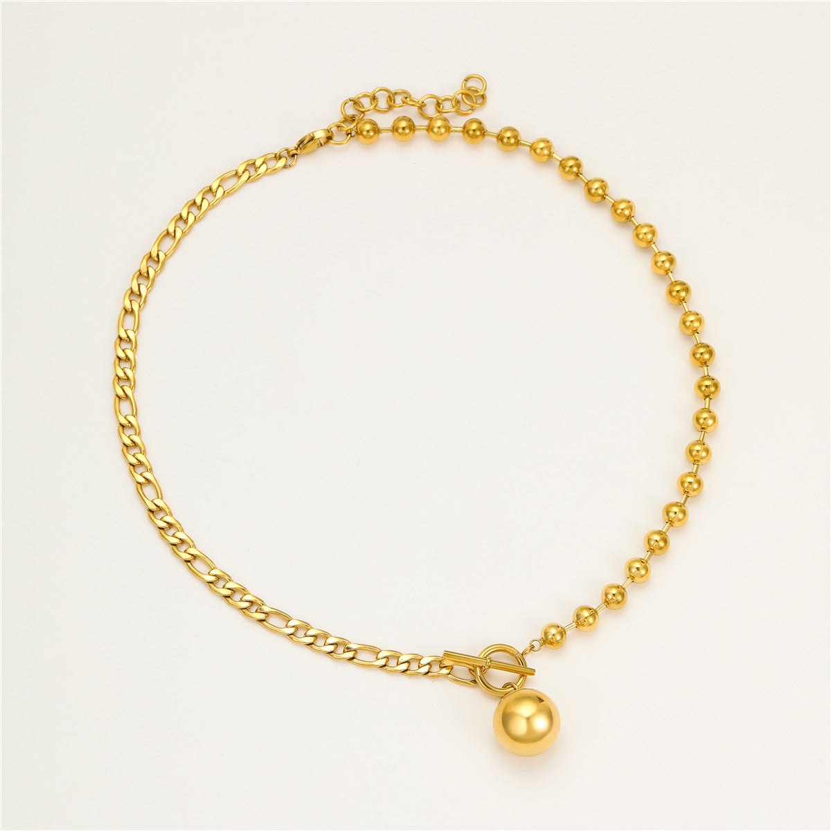 Collana da donna vintage in acciaio al titanio con perline tonde cave minimaliste e chiusura a moschettone
