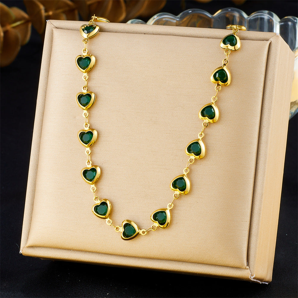 Sweet Minimalist Heart-Shaped Rhinestone Pendant Necklace in Stainless Steel with Plated Finish