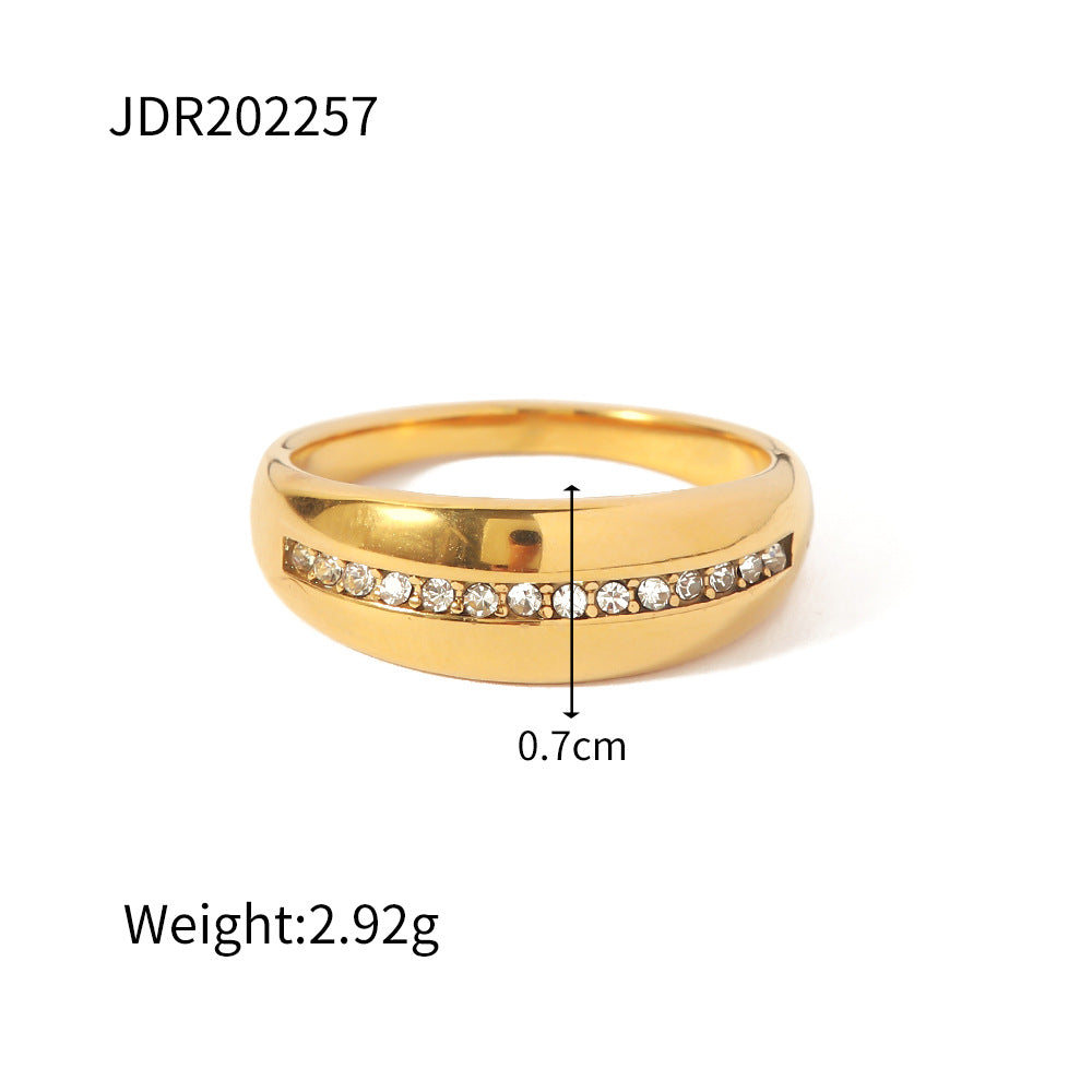 Geometric Stainless Steel Plated Cubic Zirconia Ring for Women