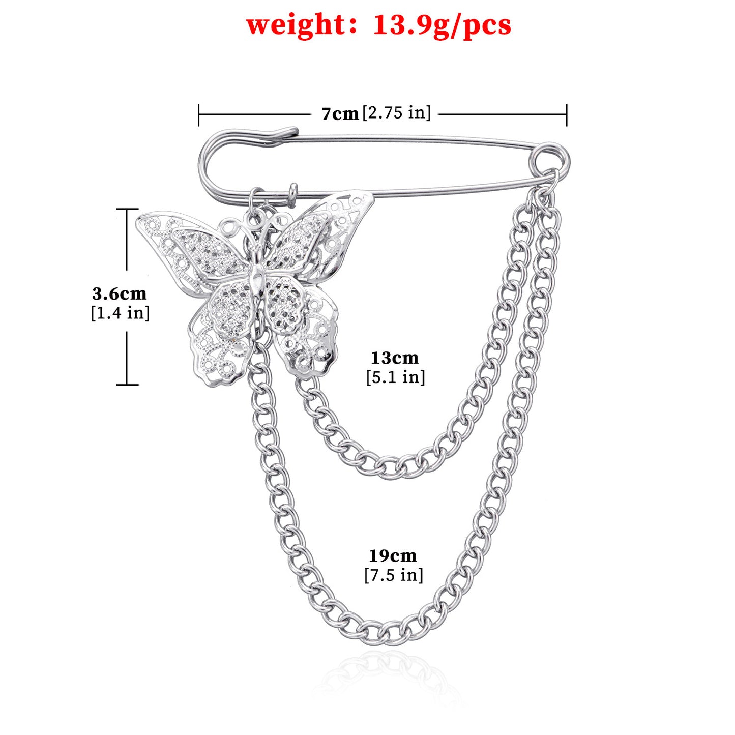 Korean Ins Trendy Origami Style Unisex Butterfly Chain Brooch Fashion Metal Pin Suit Decoration Jewelry
