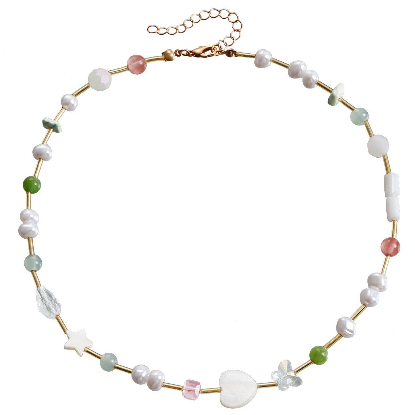 Bohemian Geometric Pendant Necklace for Women with Electroplated Metal Beads and Crystal Strands