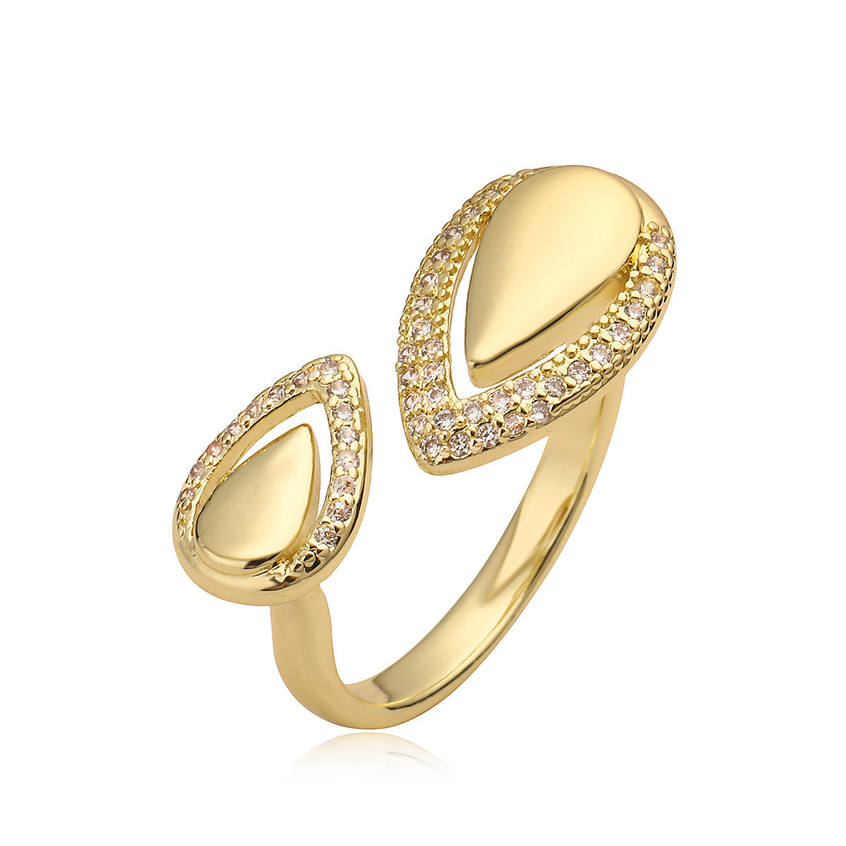 Irregular Geometric Copper Ring with 18K Gold Plating and Zircon Inlay for Women, Fashionable Minimalist Statement Band