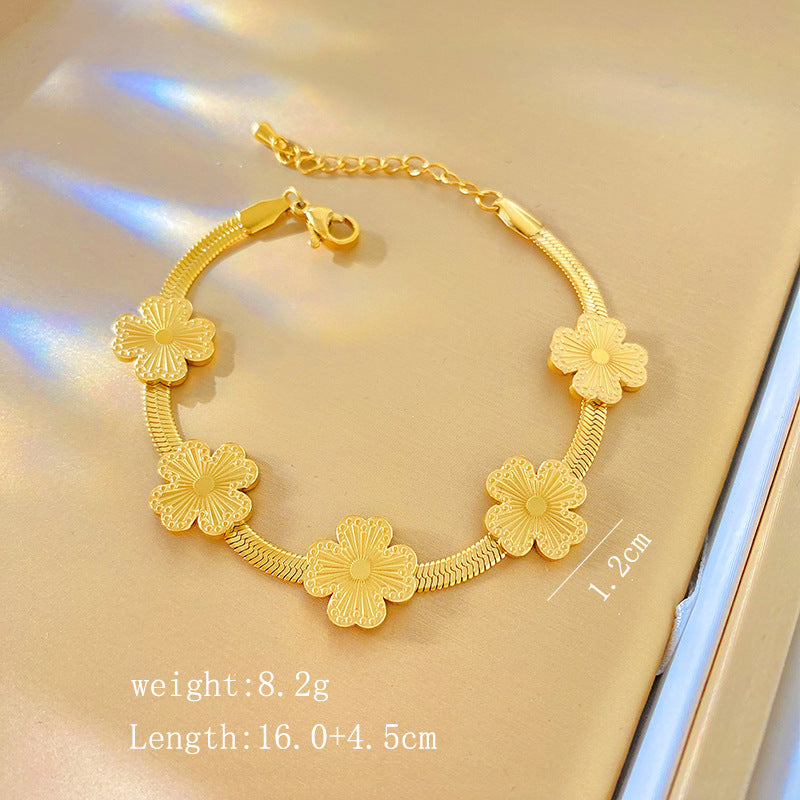 Sweet Minimalist Laser Plated Floral Titanium Steel Bracelet