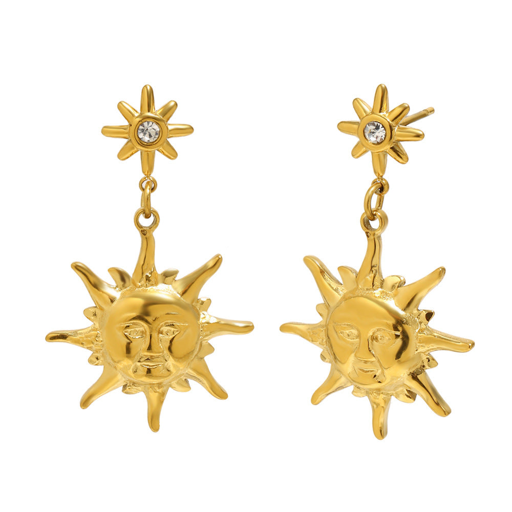Vintage 18K Gold Plated Stainless Steel Star Geometric Earrings