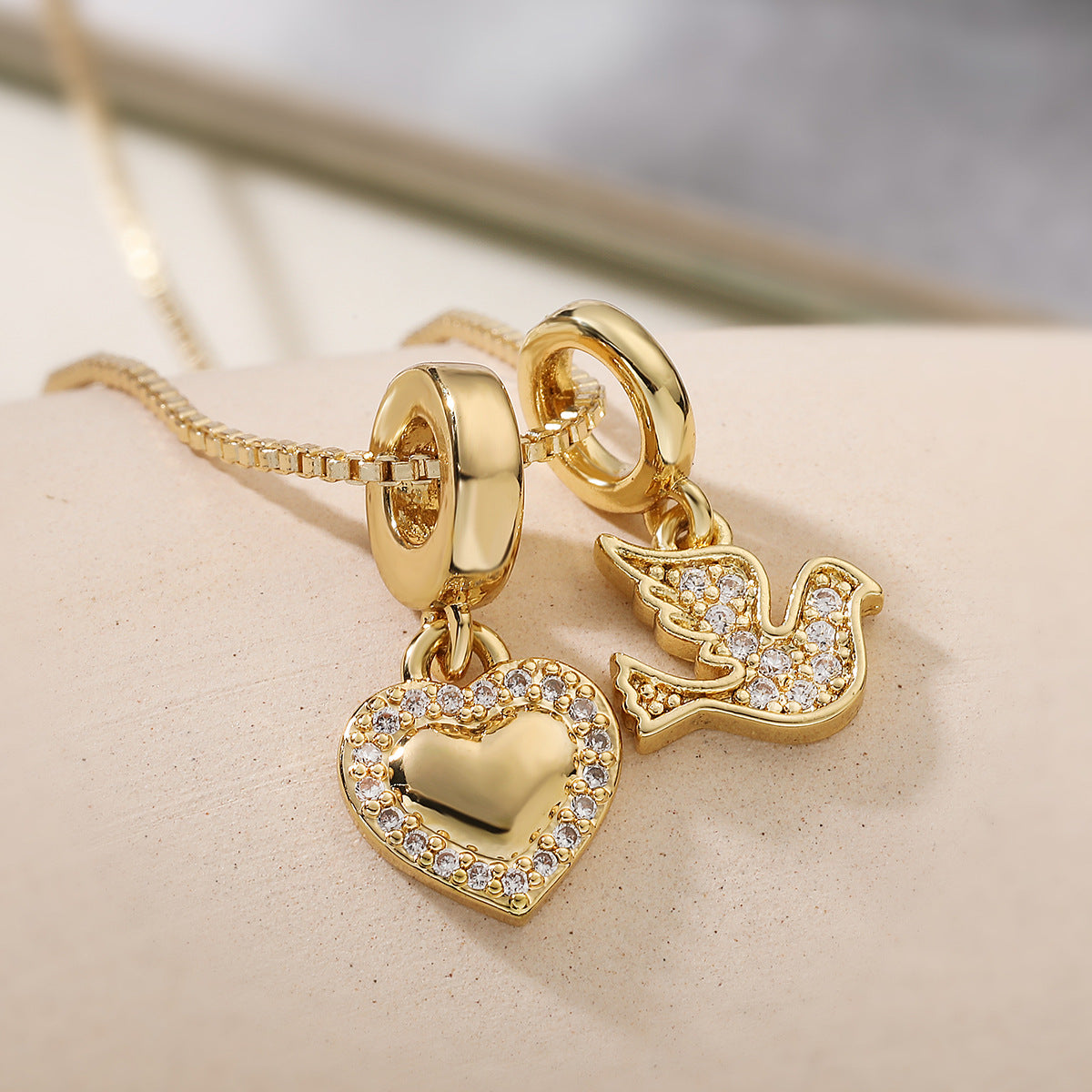 Minimalist 18K Gold Plated Brass Cubic Zirconia Butterfly Heart Pendant Necklace for Women