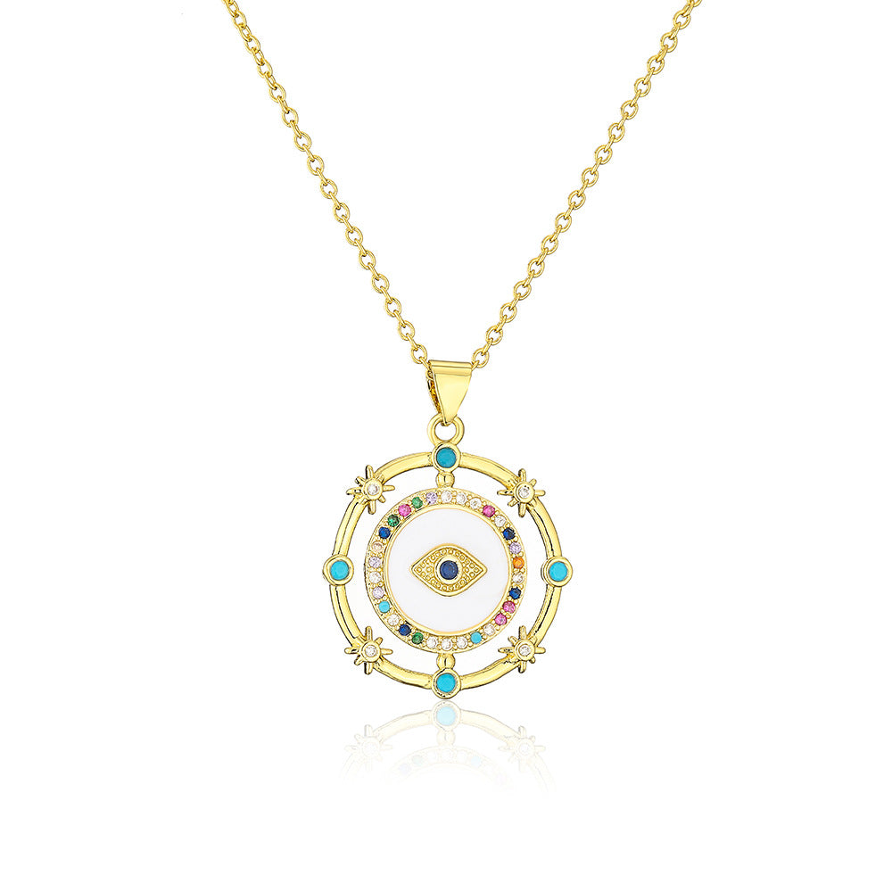 Collana pendente con occhio turco geometrico minimalista in rame placcato oro 18 carati e zirconi, da donna